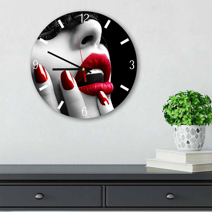 Red Lips Two Round Wall Clock