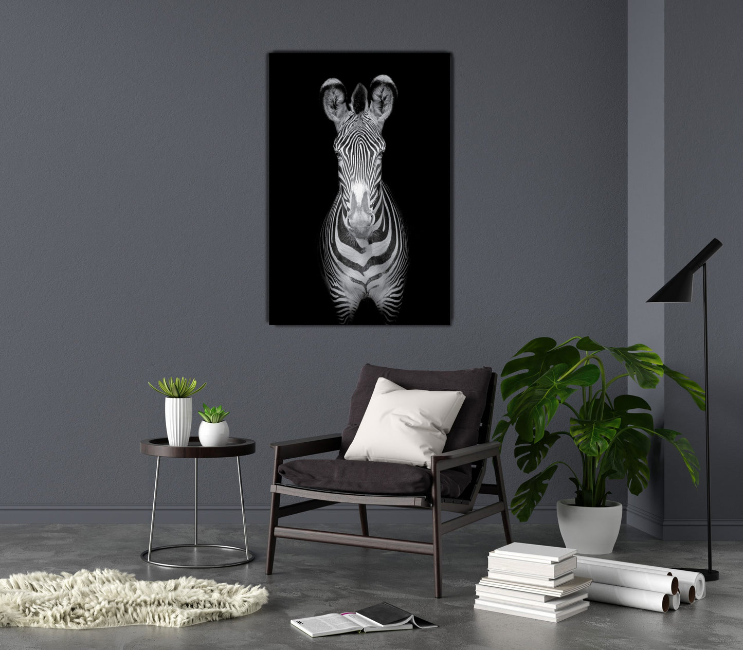 NC-38 Grevy Zebra Mono Close-Up of Lowering Head Modern Wall Art Acrylic or Tempered Glass Prints