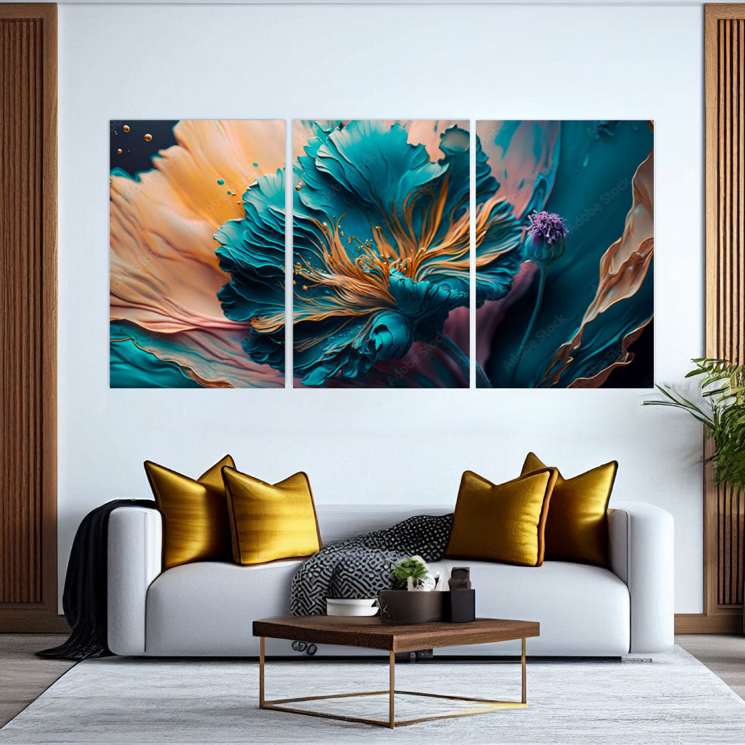 NC-88 Set Of Three Abstract Fractal Patterns And Shapes Dynamic Flowing Natural Forms Fashionable Pictures For Office Living Room or Bedroom Decor.