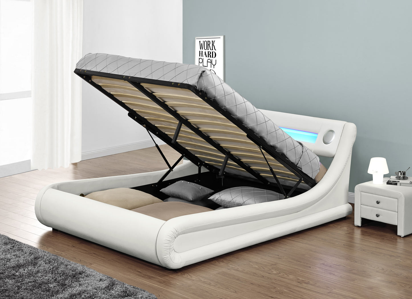 Storage Bed with Bluetooh SPEAKERS LED Lights