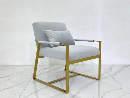 Verona SC-410 Gold/Light Grey Velvet Luxury Design Metal Frame Accent Chair With Modern Design Living Room Furniture For Home