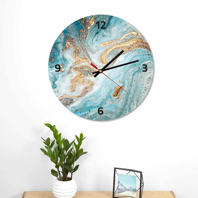 Turquoise Gold Abstract Round Wall Clock