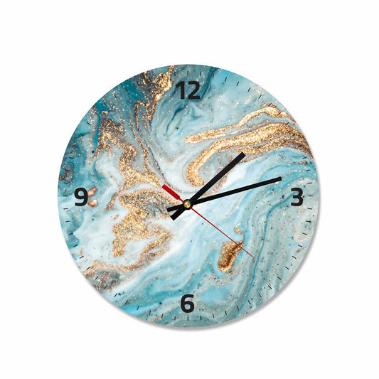 Turquoise Gold Abstract Round Wall Clock