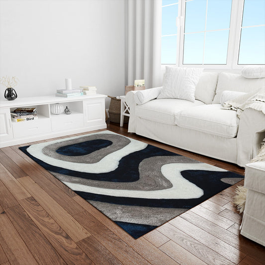 Shaggy White Blue Gray Rug