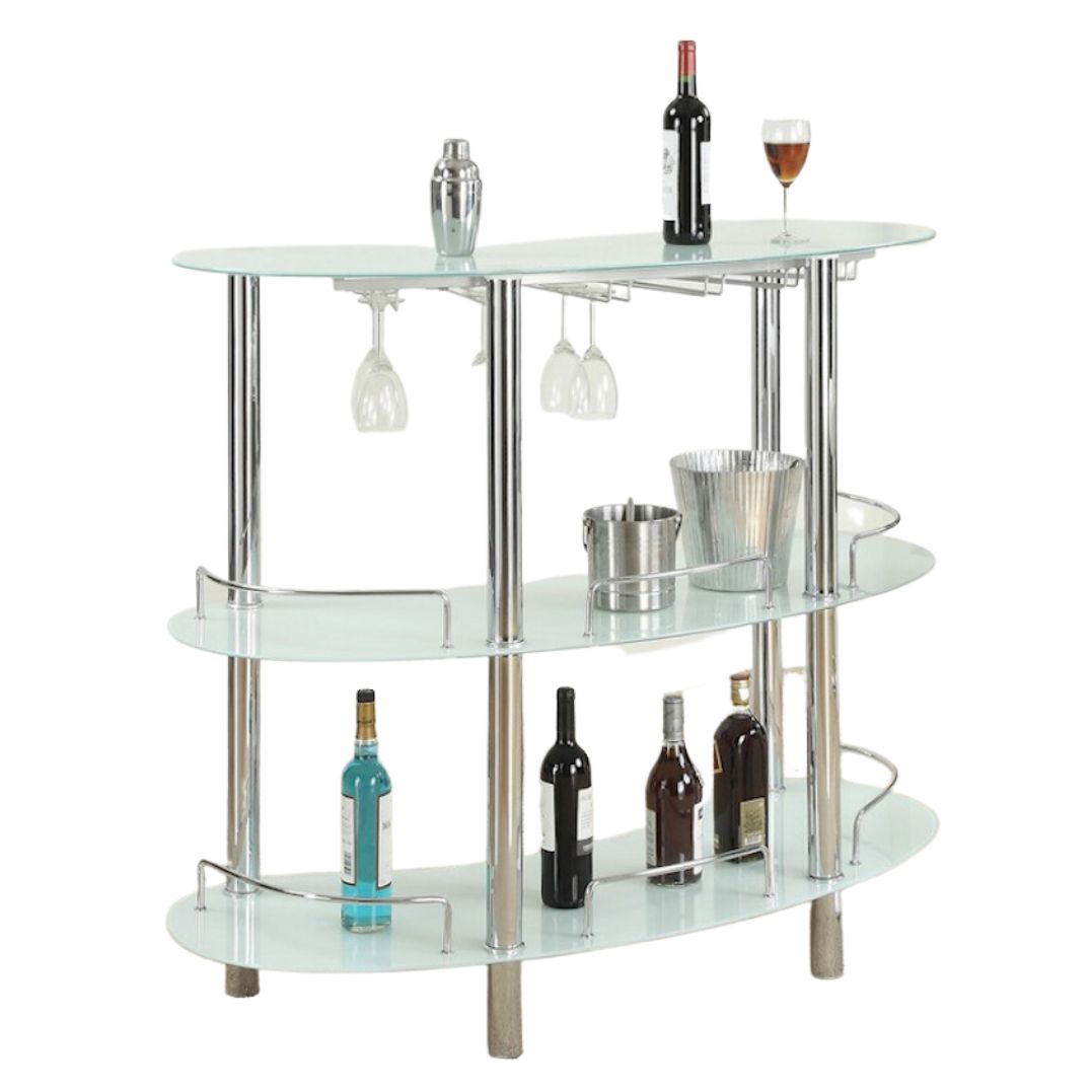 Frosted Glass Bar with Glass Rack