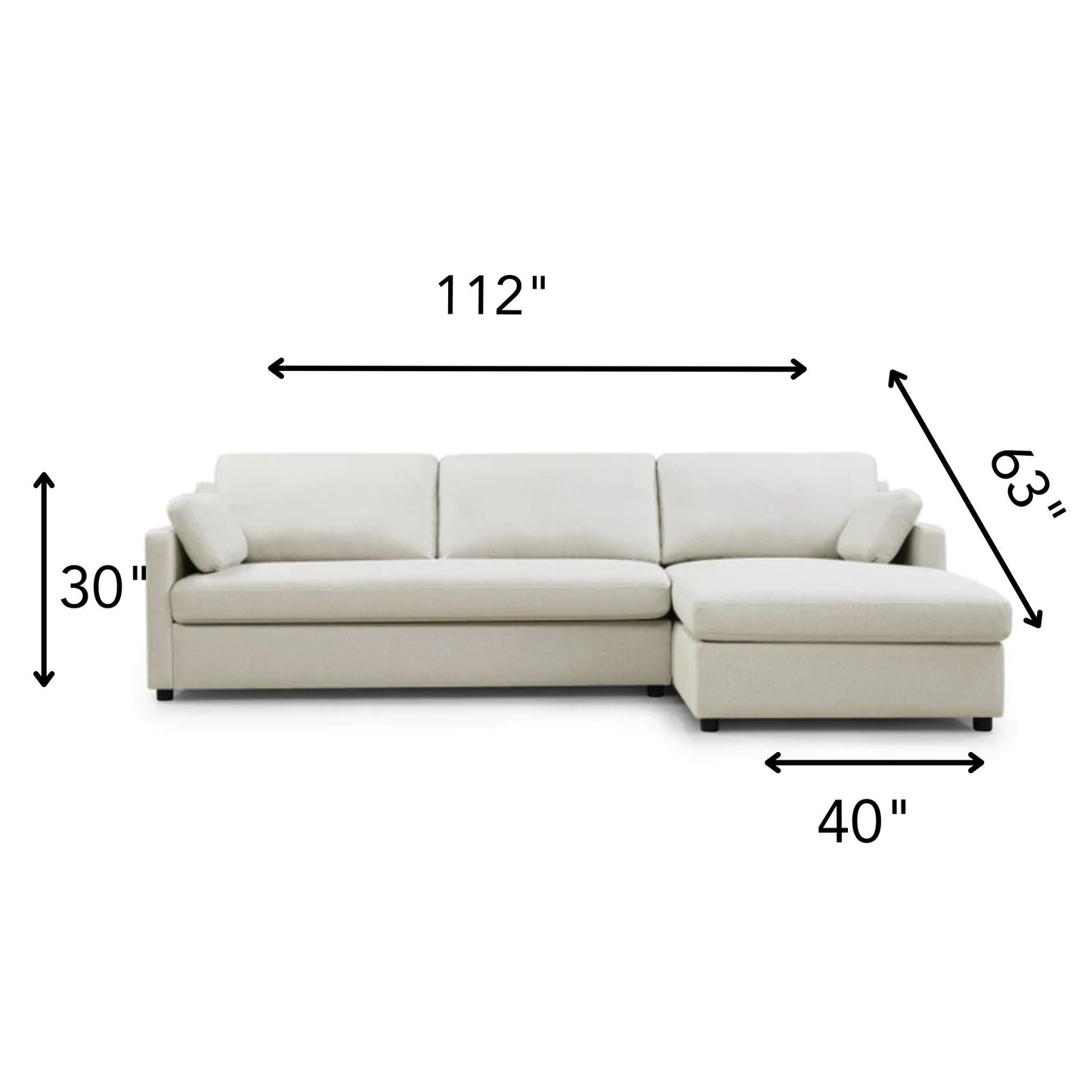 LUXE Right Upholstered Sectional Cream