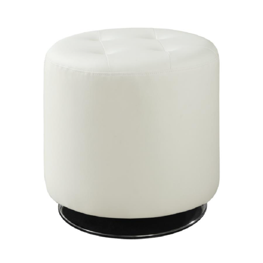 BROWNMAN Round Upholstered Ottoman White