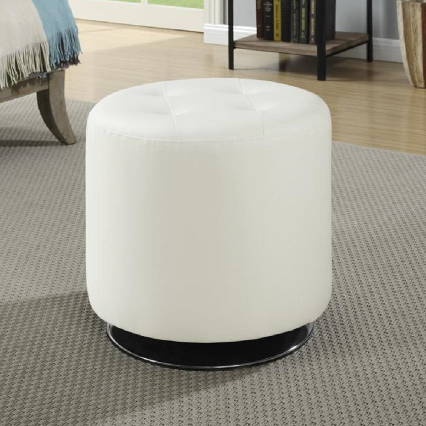 BROWNMAN Round Upholstered Ottoman White