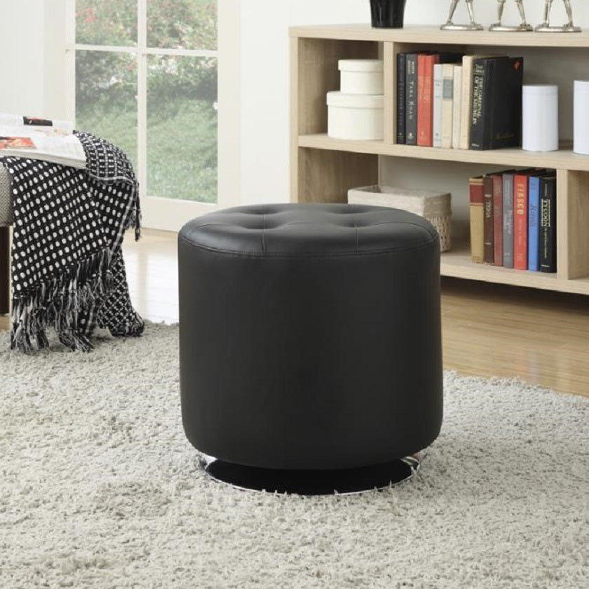 BROWNMAN Round Upholstered Ottoman Black