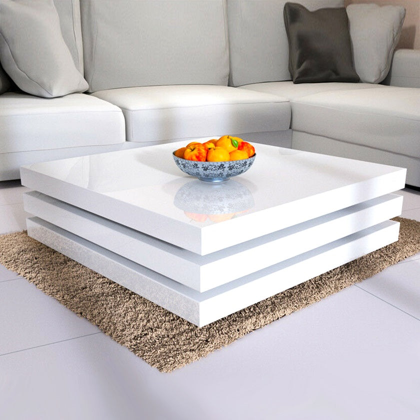 Glossy White Swivel Coffee Table