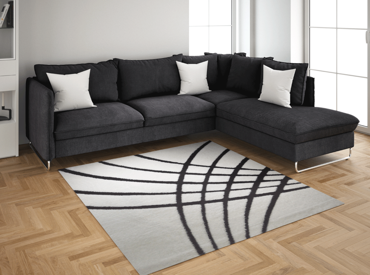 BOSFORA 3D Shaggy Rug White and Black