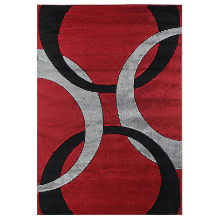 Rug Red with Silver and Black Circles