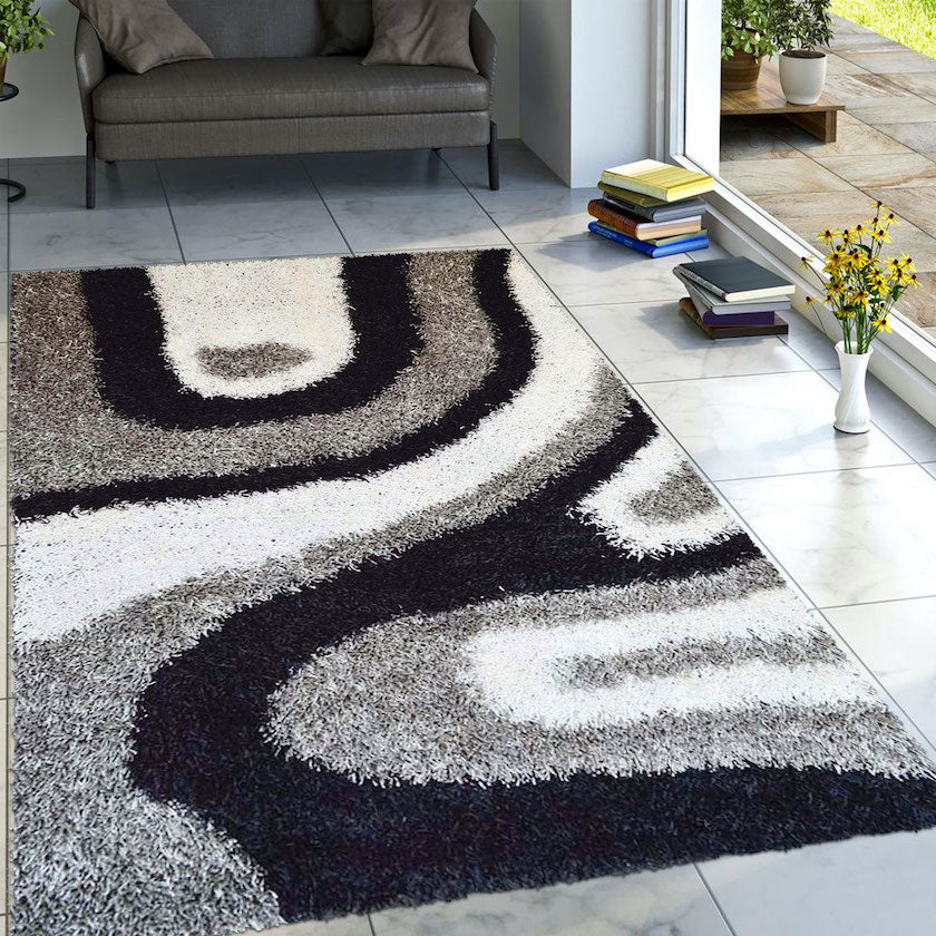 Rug with Black, White, and Grey Accents