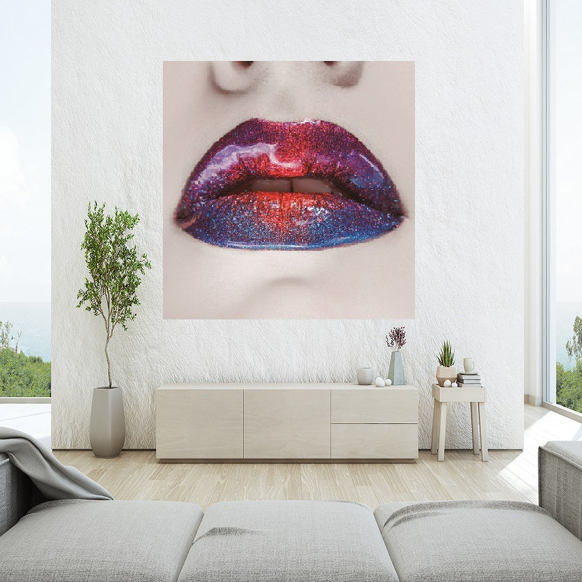 Multicolor Lips with Diamonds Acrylic Print