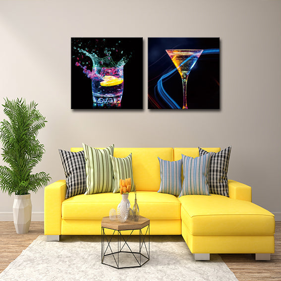 Neon Lights Drinks tempered Glass Print