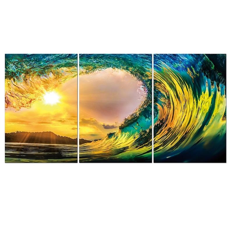 Yellow and Blue Wave Tempered Glass Print 98X47