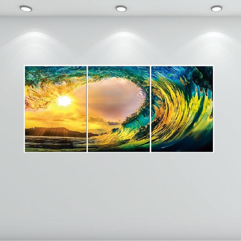 Yellow and Blue Wave Tempered Glass Print 73x35