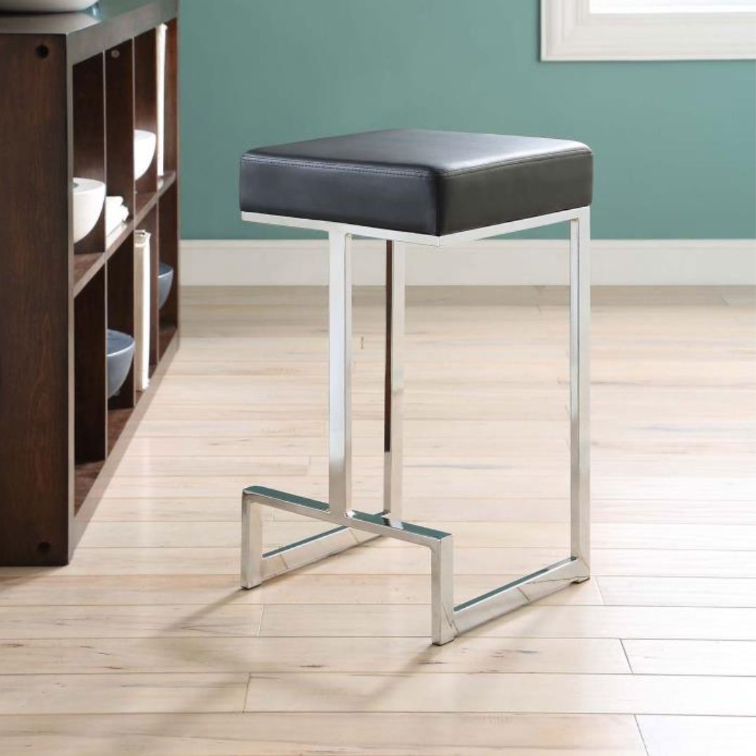 GERVASE Square Counter Height Stool Black and Chrome