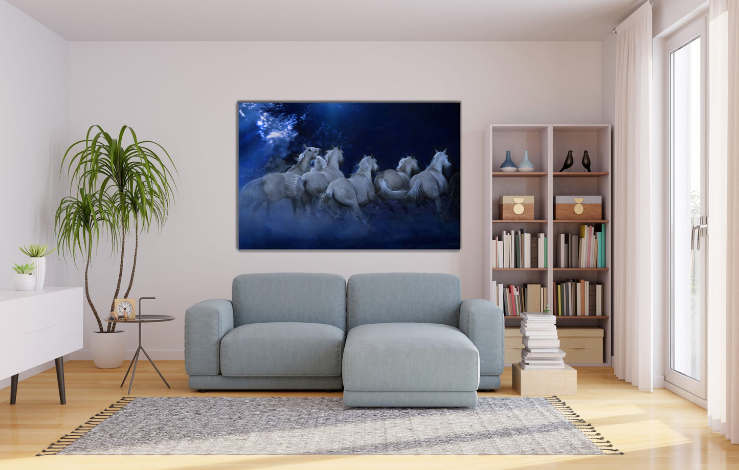 NC-40 Amazing Horses Running Blue Night Sunrise Fashionable Pictures For Office Living Room or Bedroom Decor