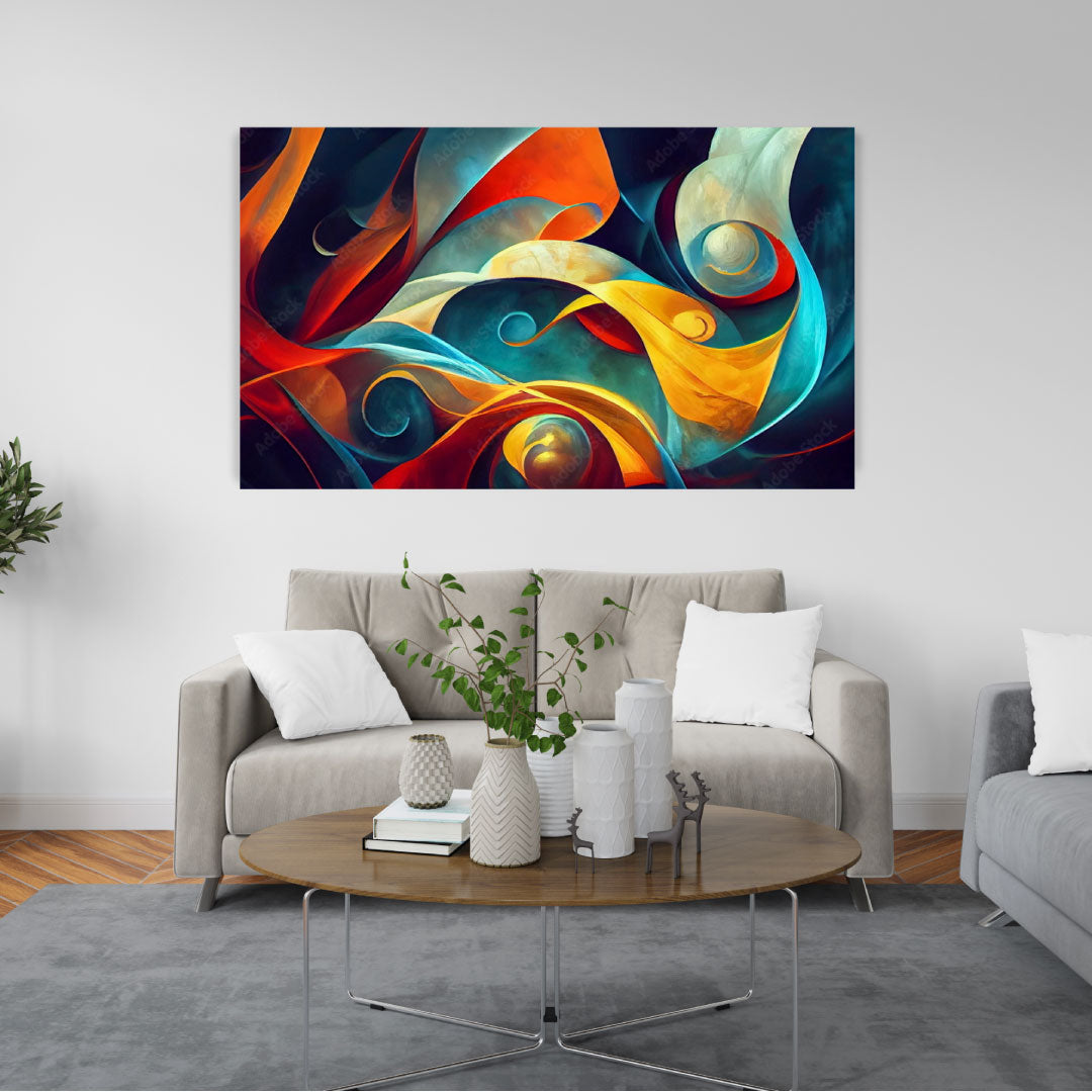 NC-80 Wavy Geometric Trendy Gradient Shapes And Ancient Color Composition Modern Wall Art Acrylic or Tempered Glass Prints