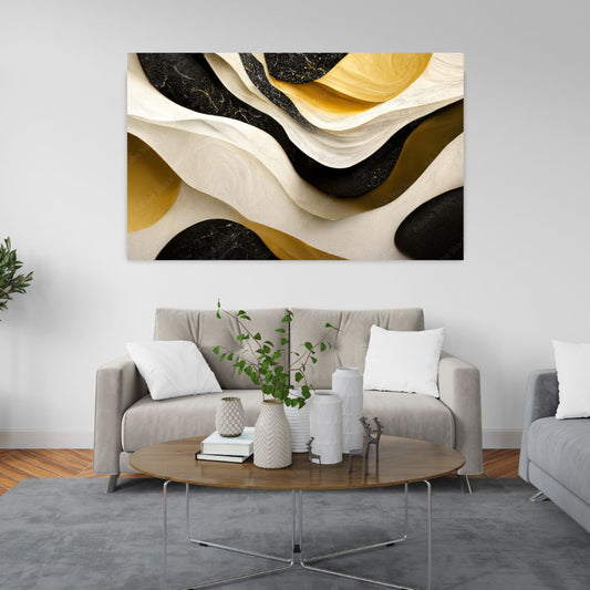 NC-85 Gold And Black Luxurious Marble Textured Abstract Design Modern Wall Art Acrylic or Tempered Glass Prints