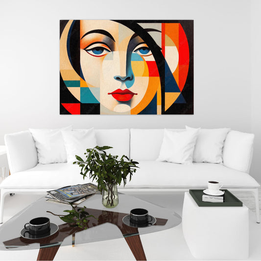 NC-92 Abstract Woman Face In Geometric Shapes Illustration Modern Wall Art Acrylic or Tempered Glass Prints