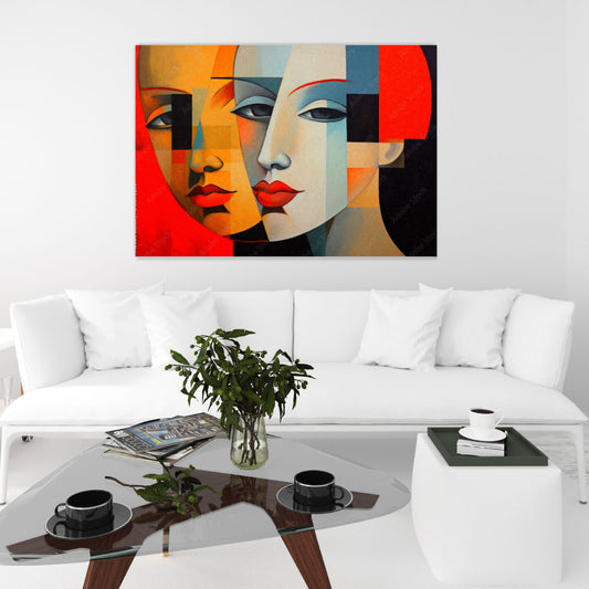 NC-93  Cubism Art Style Abstracts faces Colorful background Fashionable Pictures For Office Living Room or Bedroom Decor