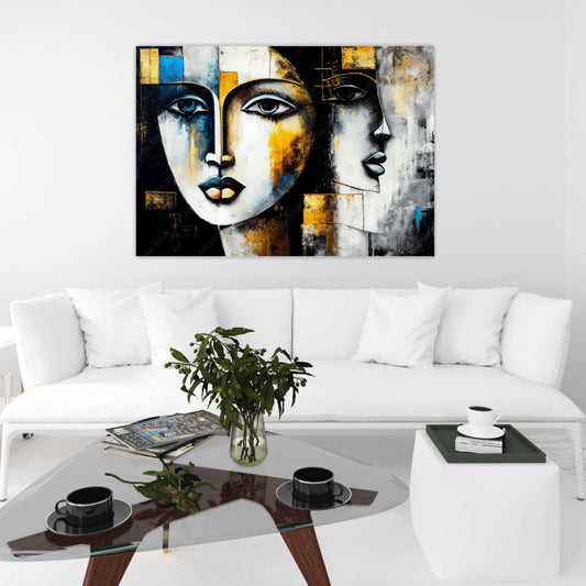 NC-94 Two Woman Facees Original Oil Painting Cool Modern Wall Art Acrylic or Tempered Glass Prints