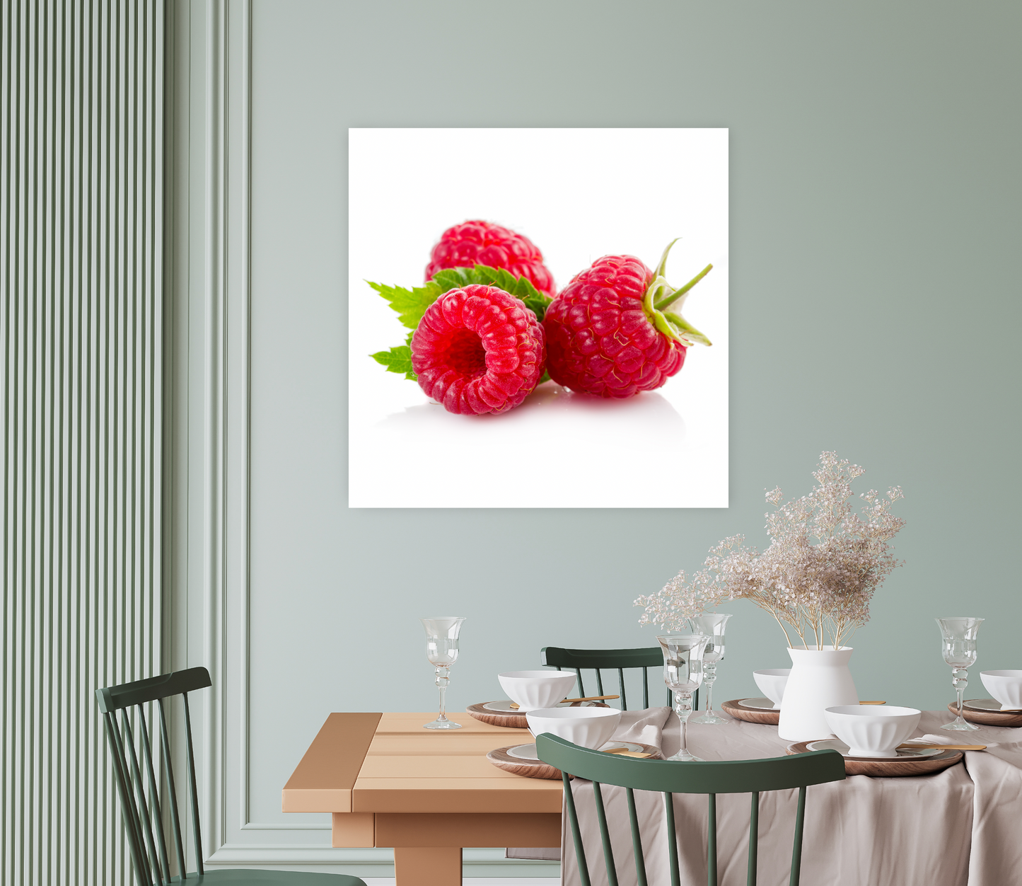 NC-61 Aromatic Fresh Ripe Raspberries on White Background Wall Art Acrylic or Tempered Glass Prints - Tempered Glass, 24"X24"