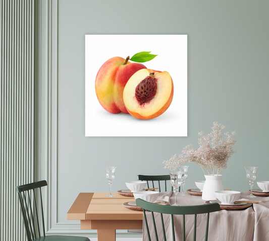 NC-63 Beautiful Whole Peach and Split Isolated on White Background Wide Modern Wall Art Acrylic or Tempered Glass Prints - Tempered Glass, 24"X24"