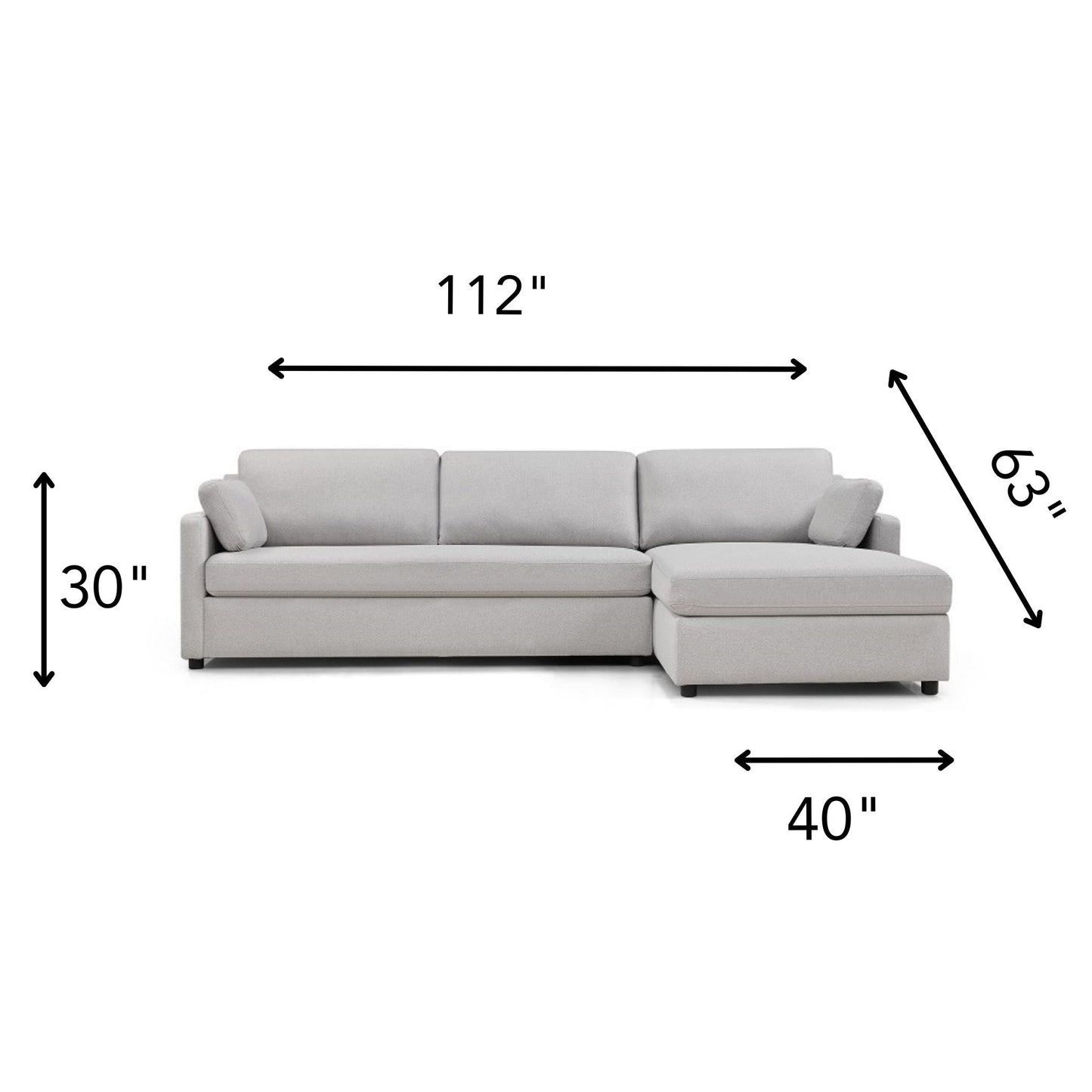 LUXE Right Upholstered Sectional Light Grey