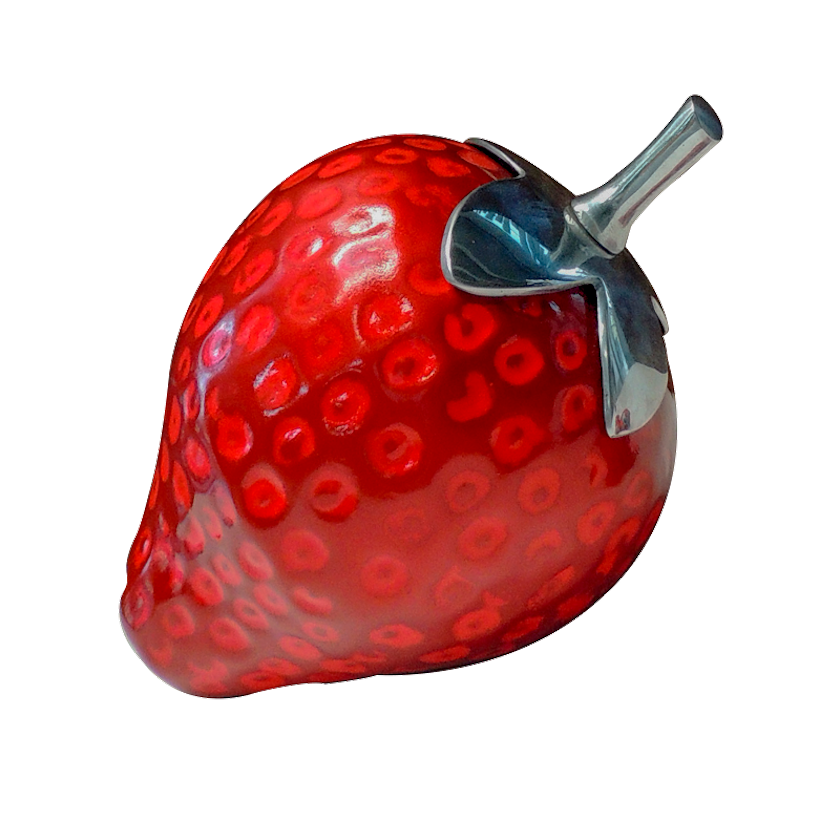 Strawberry Sculpture Red with Aluminum Leaf