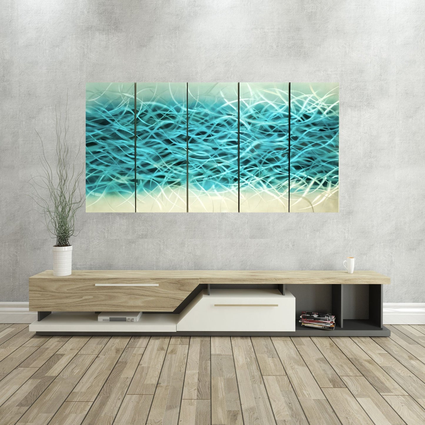 Turquoise Abstract Metal Art Set of 5 Aluminum Panels