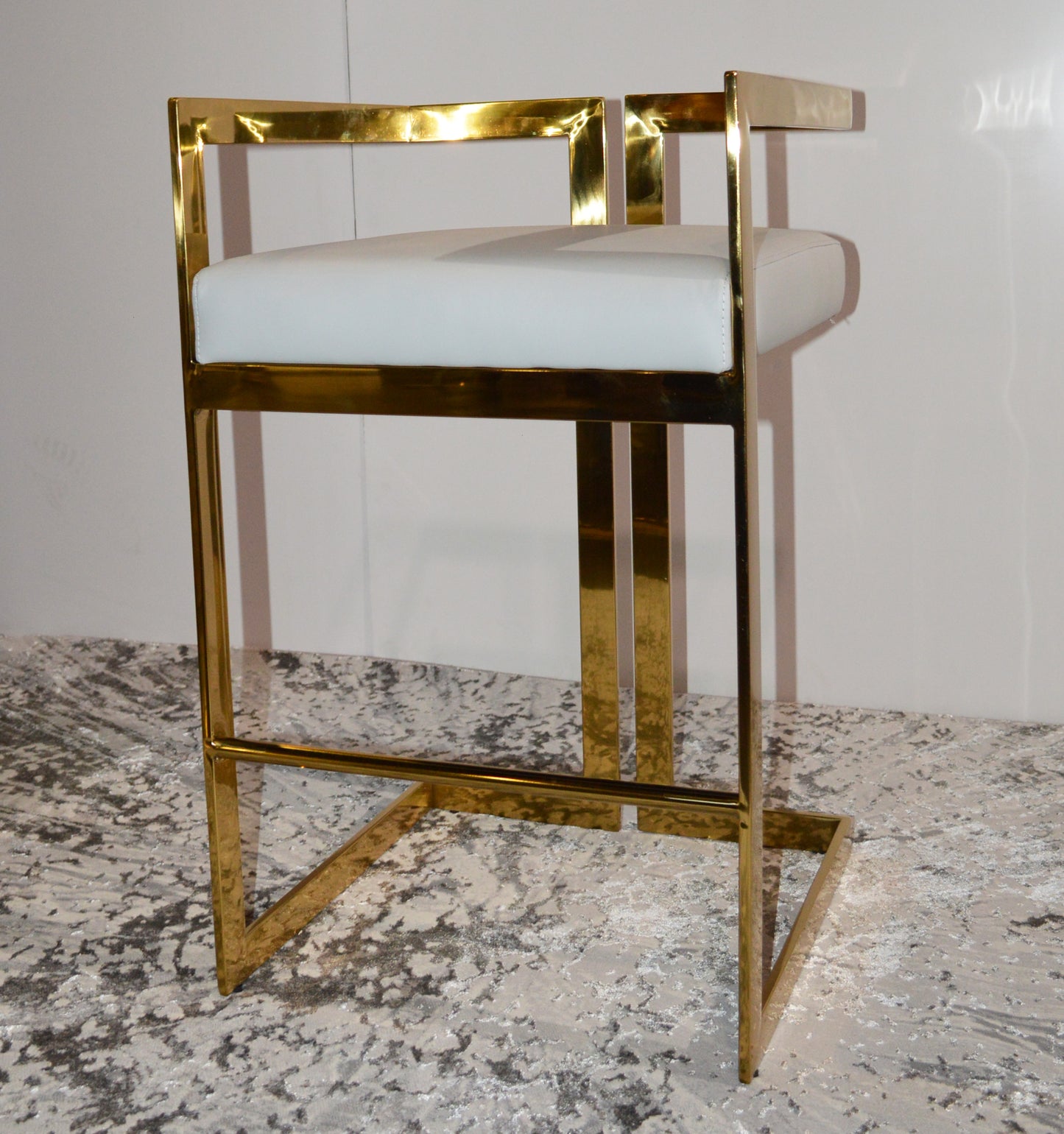 TURIN BAR STOOL SC-401 GOLD/LIGHT GREY PU